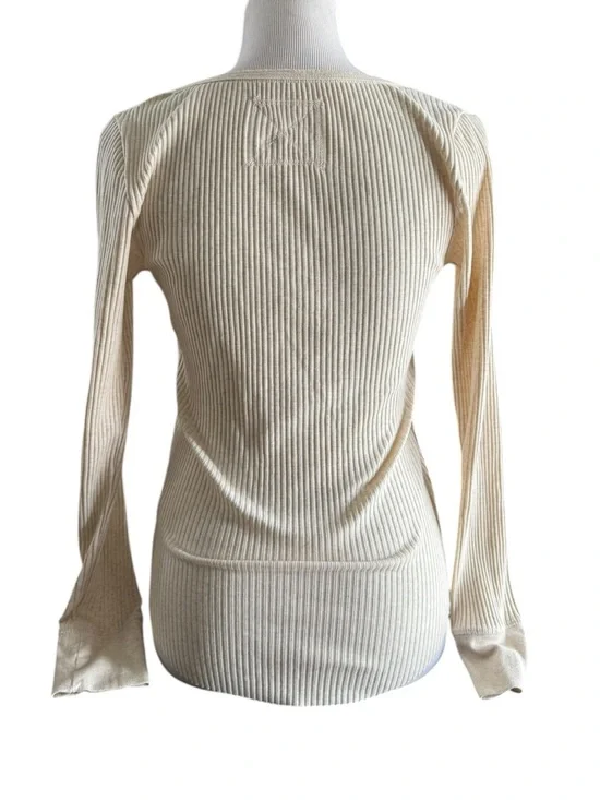 aerie Ribbed Henley Long Sleeve Top — Cream Size M - Picture 3 of 10